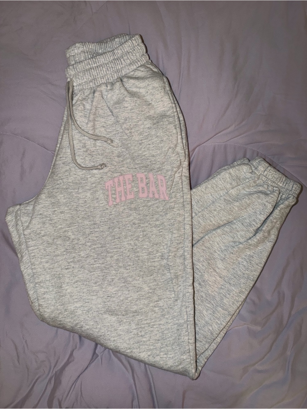 The Bar Light Gray Sweatpants with Pink Logo